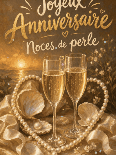 GIF animé : Carte anniversaire de mariage animée : noces de perle précieuses