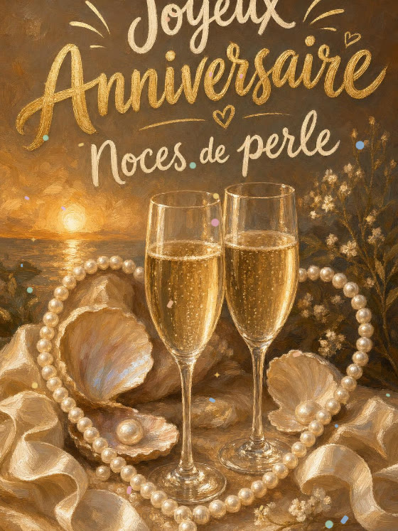 Image JPG : Carte anniversaire de mariage animée : noces de perle précieuses