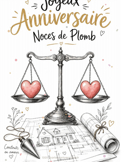 Carte anniversaire de mariage animée : 14 ans solides comme le plomb