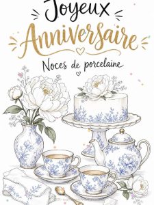 Carte anniversaire de mariage : noces de porcelaine délicates