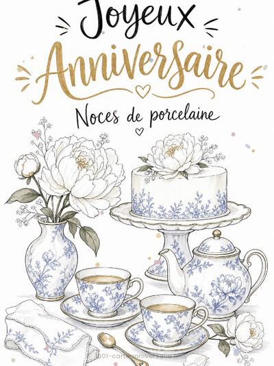 GIF animé : Carte anniversaire de mariage animée : noces de porcelaine délicates