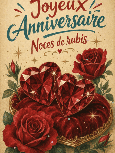 GIF animé : Carte anniversaire de mariage animée : noces de rubis flamboyantes