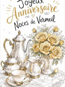 Carte anniversaire de mariage animée : 45 ans dorés au vermeil
