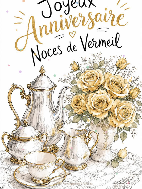 Image JPG : Carte anniversaire de mariage animée : 45 ans dorés au vermeil