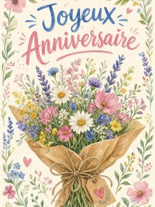 Carte anniversaire à imprimer animée : le bouquet champêtre