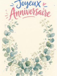 Carte anniversaire à imprimer animée : couronne d'eucalyptus à imprimer