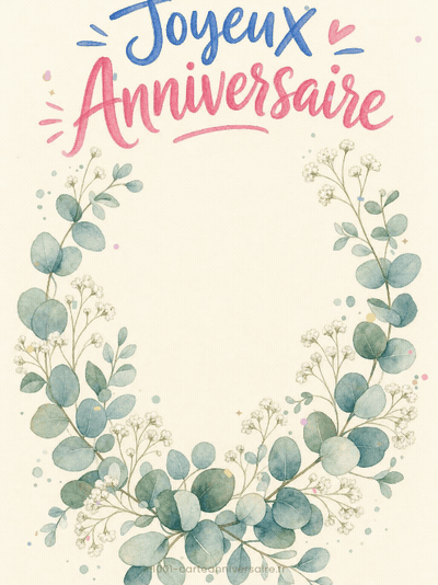 Carte anniversaire à imprimer animée : couronne d'eucalyptus à imprimer