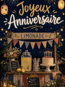 Carte anniversaire à imprimer animée : guirlande de fanions vintage