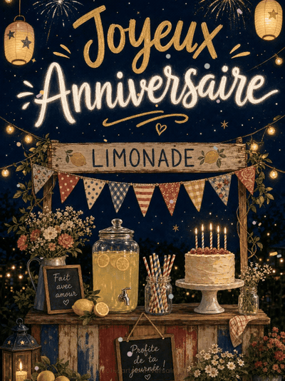 Carte anniversaire à imprimer animée : guirlande de fanions vintage