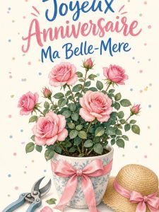 Carte joyeux anniversaire belle mere animée : le rosier en fleur