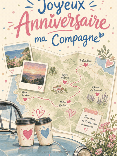 GIF animé : Carte joyeux anniversaire compagne animée : notre plus belle aventure