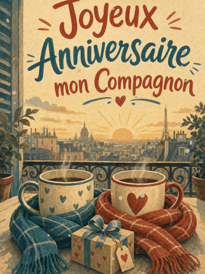 GIF animé : Carte joyeux anniversaire compagnon animée : complices à la vie