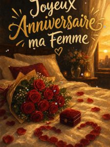 Carte joyeux anniversaire épouse animée : roses et écrin surprise