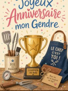 Carte joyeux anniversaire gendre animée : trophée du meilleur gendre