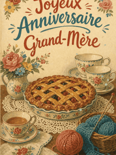 GIF animé : Carte joyeux anniversaire grand-mère animée : la tarte des dimanches