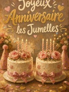Carte joyeux anniversaire jumelles animée : double gâteau, double fête