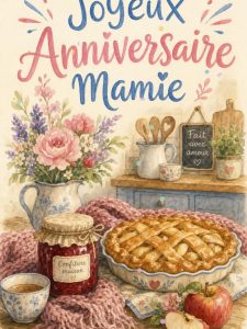 Carte joyeux anniversaire mamie animée : confitures de mamie