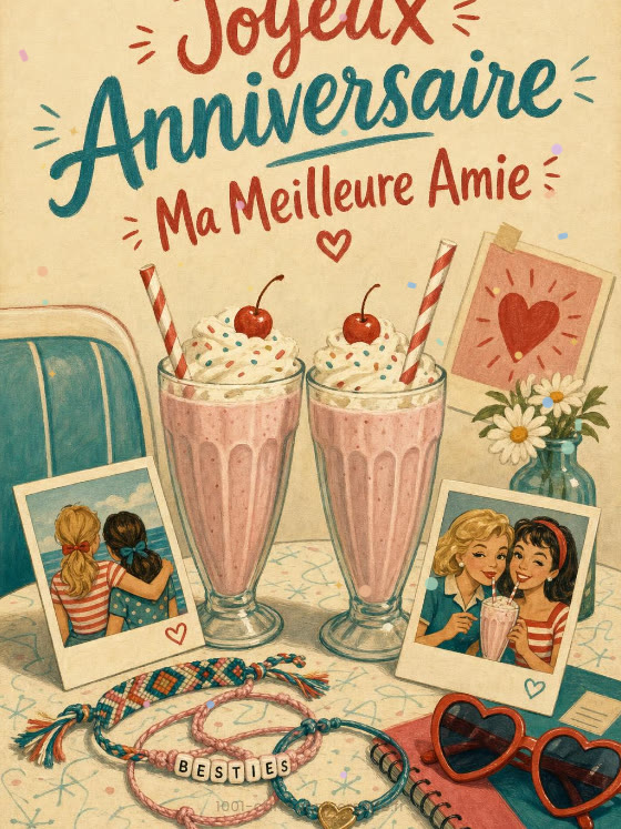 Image JPG : Carte joyeux anniversaire meilleure amie animée : mille secrets