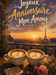 Carte joyeux anniversaire mon amour animée : nos cafés du matin