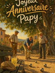 Carte joyeux anniversaire papy animée : la partie de pétanque de papy