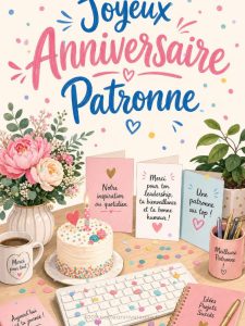 Carte joyeux anniversaire patronne animée : confettis au bureau