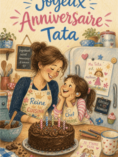 GIF animé : Carte joyeux anniversaire tata animée : goûter gourmand chez tata