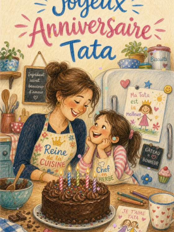 Image JPG : Carte joyeux anniversaire tata animée : goûter gourmand chez tata
