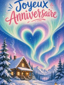 Carte anniversaire virtuelle animée : vœux sous l'aurore boréale