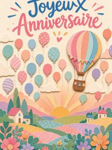 Carte anniversaire virtuelle animée : envolée de ballons au levant