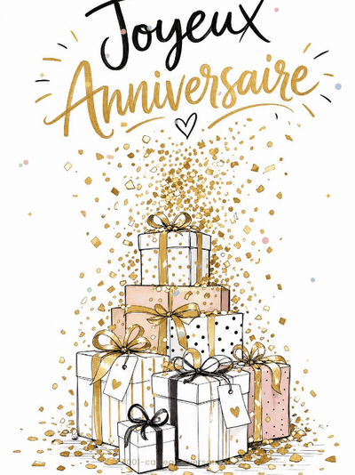 Carte anniversaire virtuelle animée : cascade de confettis dorés