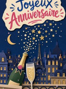Carte anniversaire virtuelle animée : bulles et étoiles de minuit