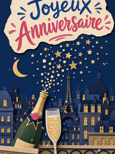 Carte anniversaire virtuelle animée : bulles et étoiles de minuit
