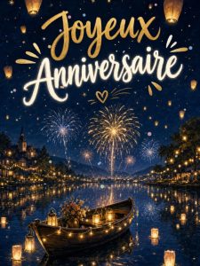 Carte anniversaire virtuelle animée : feu d'artifice au-dessus du lac