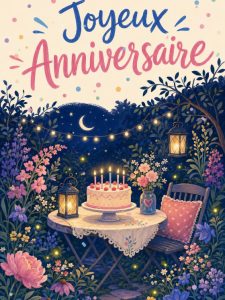 Carte anniversaire virtuelle animée : jardin nocturne aux lucioles