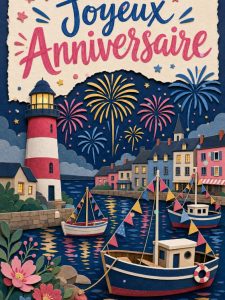 Carte anniversaire virtuelle animée : feu d'artifice sur le vieux port